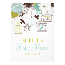 Vintage Birdcages Floral Baby Shower Invitations