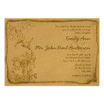 Vintage Birds Aged Metallic Parchment Wedding Custom Invitations