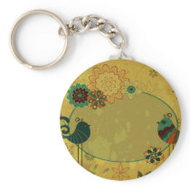 vintage birds and floral design keychains
