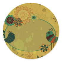 vintage birds and floral design round stickers