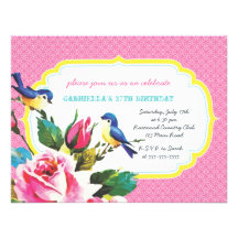 Vintage Birds and Roses Birthday Party Custom Invitation