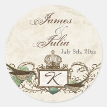 Vintage Birds, Blue Egg - Wedding Seal Round Sticker