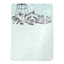 Vintage Birds Pink Musical Scroll Choose Colour! Personalized Invites