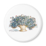 Vintage Birthday Beaded Basket of Blue Flowers Magnets