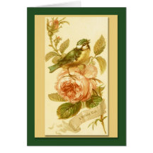 Vintage Birthday Card With Bird And Roses