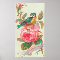 Vintage Birthday Card With Bird And Roses Posters