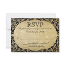 Vintage Black and Cream Wedding RSVP Invites