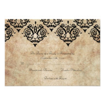 Vintage Black and Ivory Damask Wedding RSVP Invitations