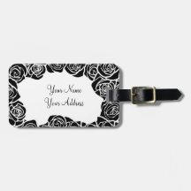 Vintage black and white roses Luggage Tag