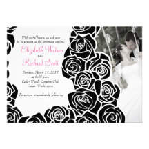 Vintage black and white roses wedding invitation