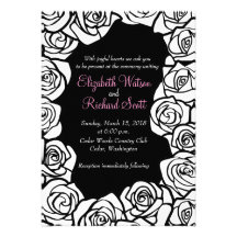 Vintage black and white roses wedding invitation