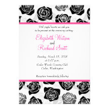 Vintage black and white roses wedding invitation