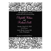 Vintage black and white roses wedding invitation