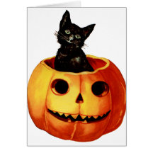 Vintage Black Cat and Pumpkin Card