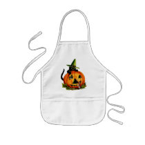 Vintage Black Cat and Pumpkin Kids Apron