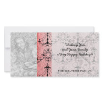 vintage black chandelier damask on lovely pink personalized photo card