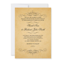 Vintage Black Damask Swirls Flourish Wedding Announcement