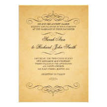 Vintage Black Damask Swirls Flourish Wedding Announcement