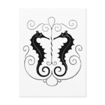 Vintage Black Seahorses Postcard