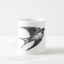 Vintage Black Swallow Design Mugs