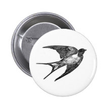 Vintage Black Swallow Design Pinback Buttons