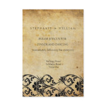Vintage Black Swirl Damask Wedding Reception Card
