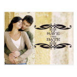Vintage Black Swirl Label Save the Date Photo Card Postcard
