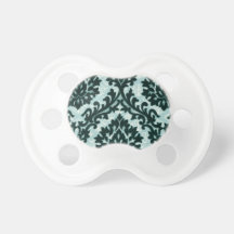 Vintage Black Teal Floral Damask Pattern. Baby Pacifier