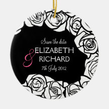 Vintage black white rose 'Save the date'  Ornament