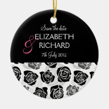 Vintage black white rose 'Save the date'  Ornament