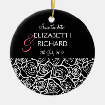 Vintage black white rose 'Save the date'  Ornament
