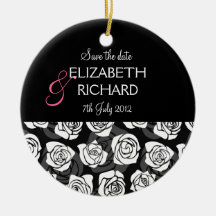 Vintage black white rose 'Save the date'  Ornament