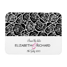 Vintage black white roses 'Save the date' Magnet
