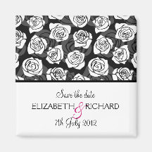 Vintage black white roses 'Save the date' Magnet