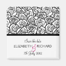 Vintage black white roses 'Save the date' Magnet