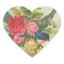 Vintage Blue Bird Heart Stickers