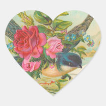Vintage Blue Bird Heart Stickers