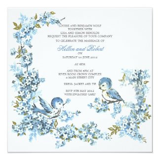 Vintage blue bird wedding invitations