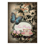 vintage Blue Butterfly floral  bridal tea party Invitations