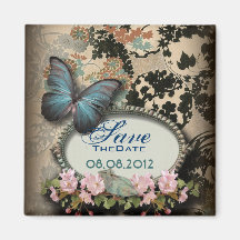 Vintage Blue Butterfly floral wedding savethedate Refrigerator Magnets