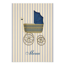 Vintage Blue Carriage Pram Vintage Baby Boy Shower Announcements