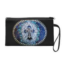 Vintage Blue Cross Wristlet