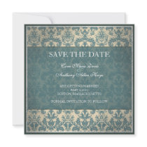 Vintage blue damask save the date card invitations