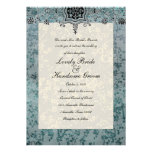 Vintage Blue Floral Brocade Wedding Invitation