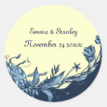 Vintage blue flowers pale yellow floral wedding sticker