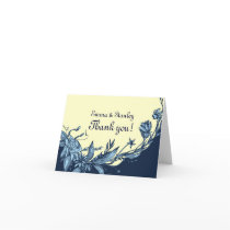 Vintage blue flowers pale yellow Thank You card