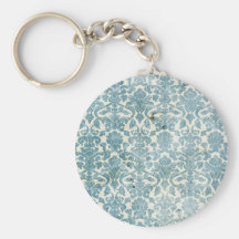 Vintage Blue Grunge Rustic Damask Keychain