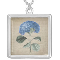 Vintage Blue Hydrangea on Old Paper Pendant