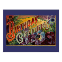 Vintage Blue Purple Floral Birthday-Postcard