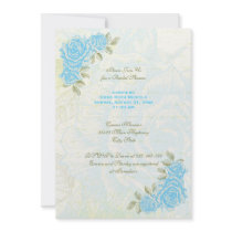 Vintage blue roses wedding bridal shower invite